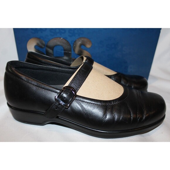 SAS Maria Women's Leather Mary Jane Shoes BLACK SZ 6.5 WW WIDE NIB $175 - Picture 1 of 5